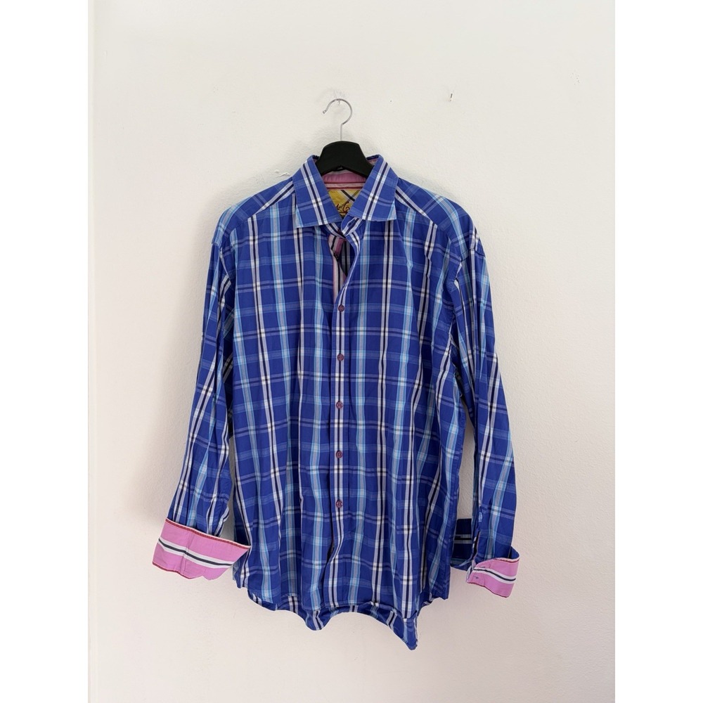 Robert Graham Dress Shirt Mens 2XL Blue Plaid Long Sleeve Button Up Casual